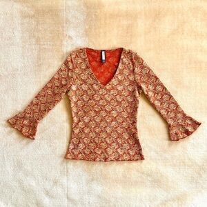 Vintage Y2K Forever21 Orange Patterned Top